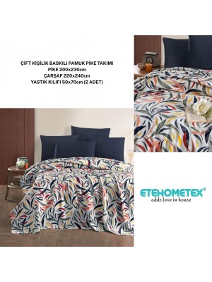 ETEHOMETEX ÇİFT KİŞİLİK BASKILI PAMUK PİKE TAKIMI GÖKKUŞAĞI V2 8696474231924